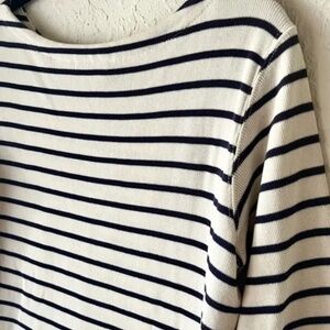 Classic L.L. Bean 3/4 Sleeve Boatneck Sweater Striped Navy Cream Sz L